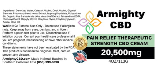 ArmightyCBD 20500mg Pain Relief Therapeutic Strength Cream 4oz 113g for Muscle Aches and Joint Pains