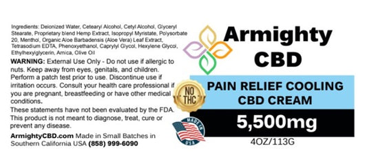 Armighty 5500mg CBD Pain Relief Cooling Cream 4 ounces 113 grams