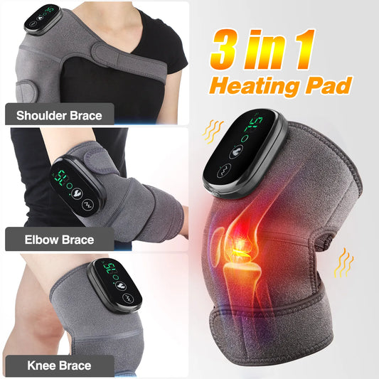 Electric 3-in-1 Brace Massager Heat Therapy for Knee, Elbow & Shoulder