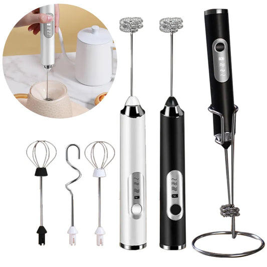 Wireless Electric Milk Frother for Whisking, Mixing and Foaming with 3 Blending Tools