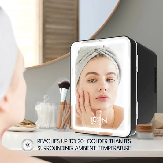 Skincare Fridge Mini Fridge with LED Mirror for Bath & Body Care, Perfumes