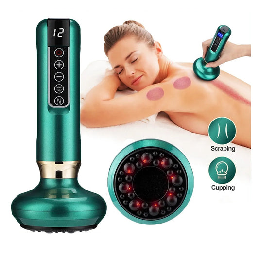 Electric Cupping Scraping Vaccum Massager Wand with Infrared Heat to Relax Muscles, Warm Body, Dispel Cold, Anti Cellulite, Can Use with Essential Oils