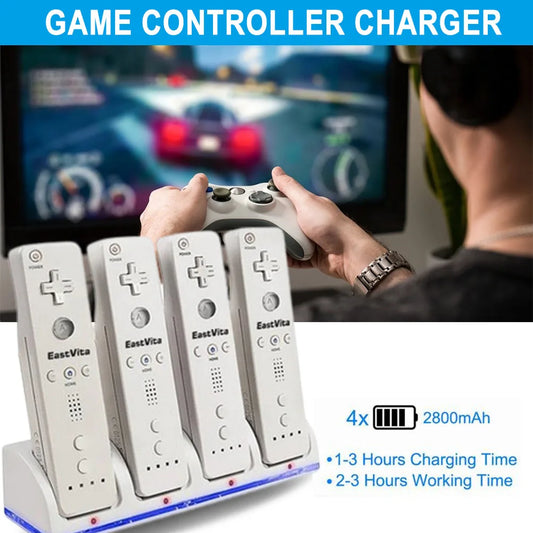 4Port Smart Charger Charging Dock Station for Nintendo Wii Game Console | Rechargeable Batteries & USB Cable